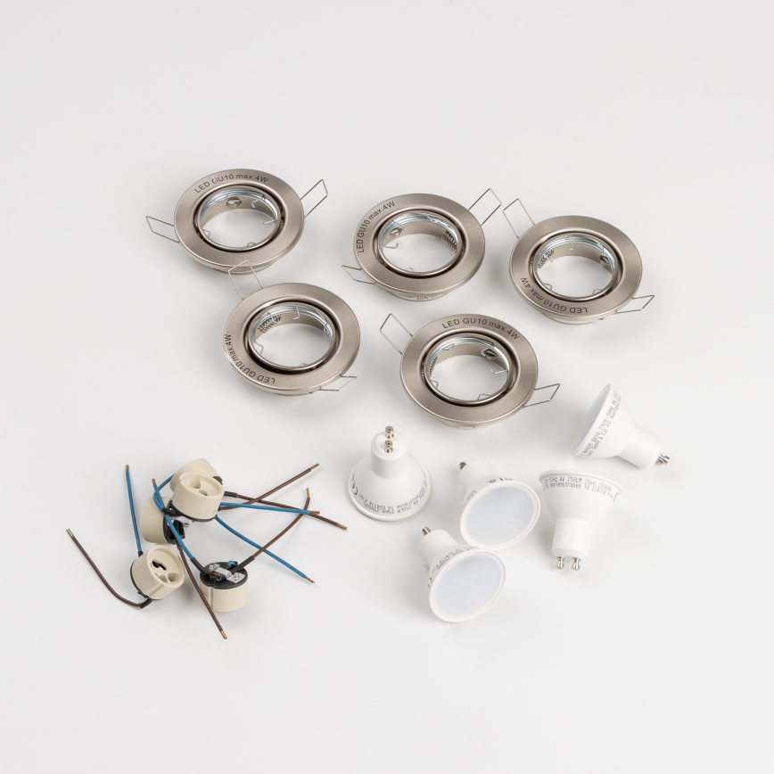 Lot de 5 spots encastrés pour salle de bains, 1xGU10/4W/230V, IP23, finition chrome mat