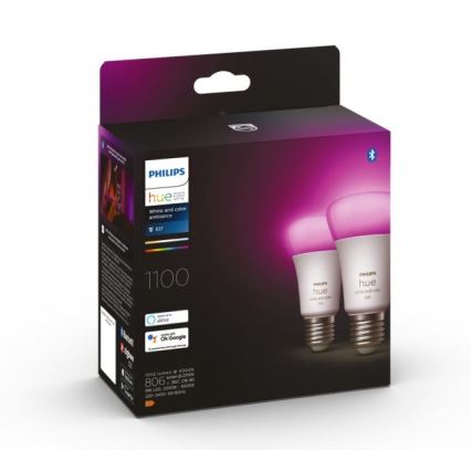 LOT - Ruban RGBW à intensité variable Philips Hue WHITE AND COLOR AMBIANCE 2m LED/20W/230V + 2x Ampoule à intensité variable LED Philips A60 E27/9W/230V 2000-6500K