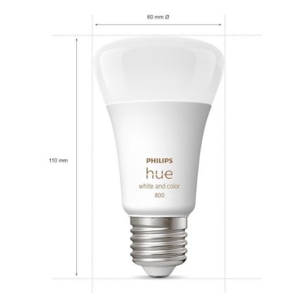 LOT - Ruban RGBW à intensité variable Philips Hue WHITE AND COLOR AMBIANCE 2m LED/20W/230V + 2x Ampoule à intensité variable LED Philips A60 E27/9W/230V 2000-6500K