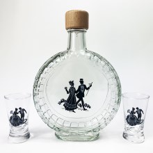 lot x1 bouteille en verre carrée et x2 verre à shot transparent avec motif de couple