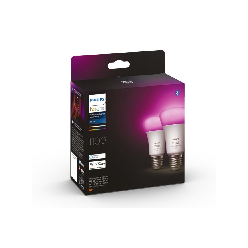 LOT x2 Ampoule à intensité variable Philips Hue White And Color Ambiance A60 E27/9W/230V 2000-6500K