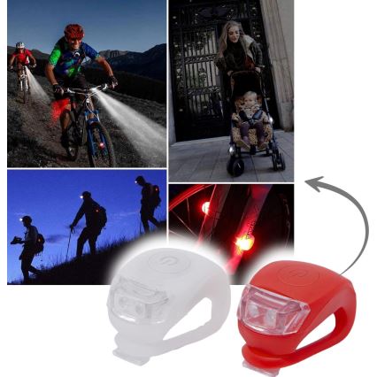 LOT x2 Feux vélo LED/1xCR2032 IP44 rouge/blanche