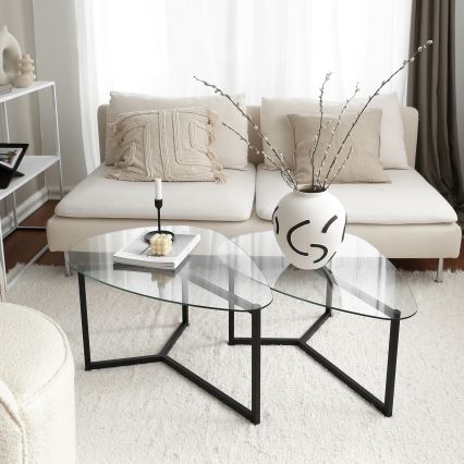 LOT x2 Table basse BELLISIMO noir/transparent