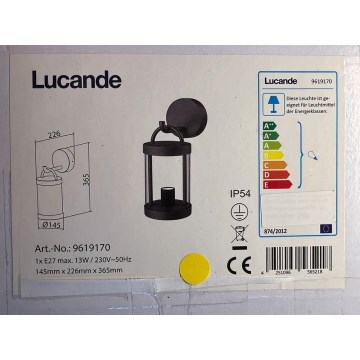 Lucande - Applique murale d'extérieur CASSIAN 1xE27/60W/230V IP54