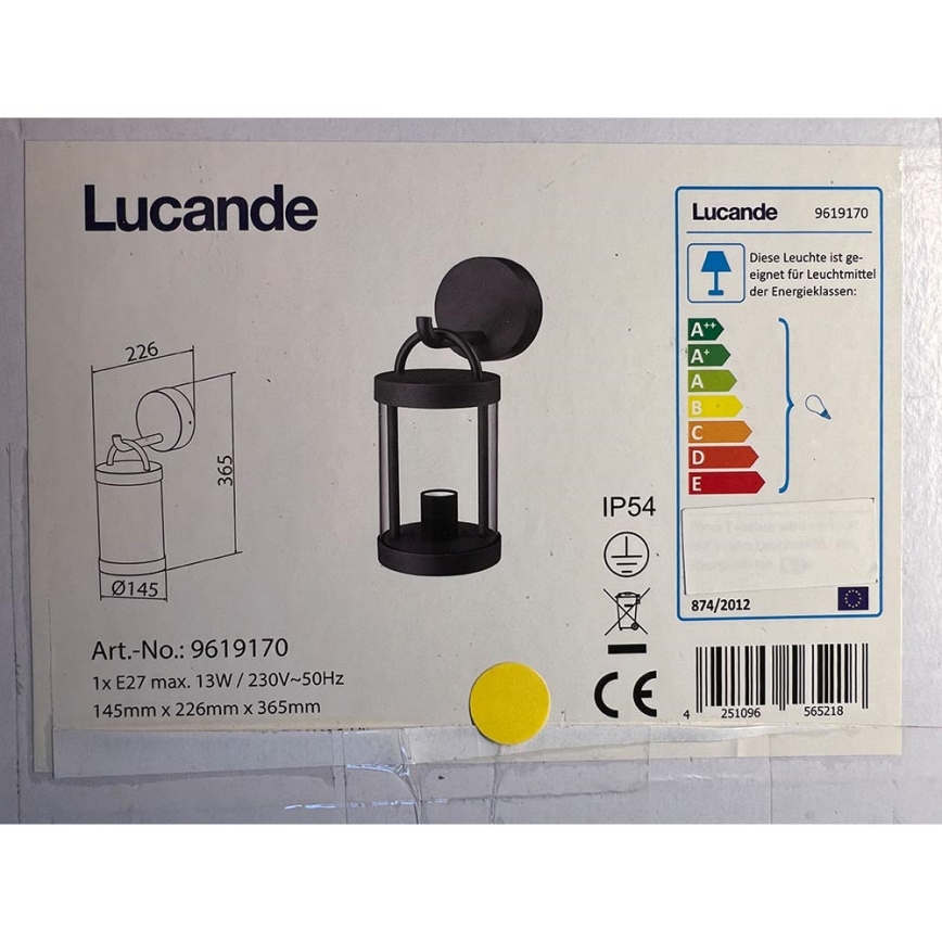 Lucande - Applique murale d'extérieur CASSIAN 1xE27/60W/230V IP54