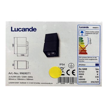 Lucande - Applique murale d'extérieur GABRIELA 2xLED/9,5W/230V IP54