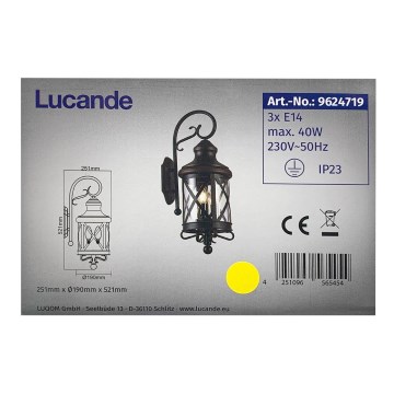 Lucande - Applique murale d'extérieur MARCELLINO 3xE14/40W/230V IP23