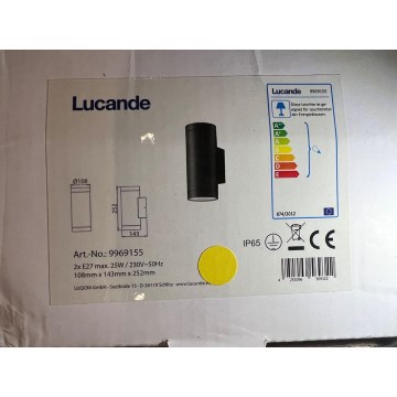 Lucande - Applique murale extérieure THOMKE 2xE27/20W/230V IP65