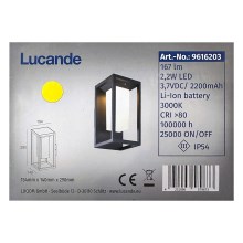 Lucande - Applique murale solaire avec détecteur ELIEL LED/2,2W/3,7V IP54