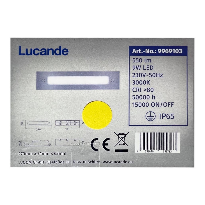 Lucande - Luminaire encastrable d'extérieur RONI LED/9W/230V IP65