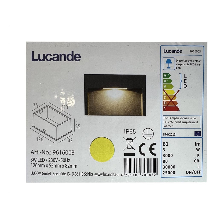 Lucande - Luminaire intégré extérieur MITJA LED/3W/230V IP65