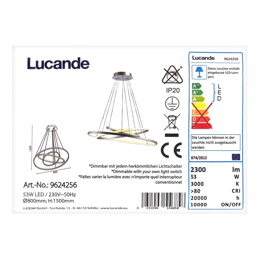Lucande - Suspension filaire à intensité variable EZANA LED/53W/230V