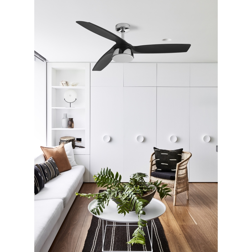 Lucci air 513072 - Ventilateur de plafond LED dimmable BRONX LED/18 W/230 V 3000/4000/6000 K noir/chrome brillant Ø 132 cm + télécommande