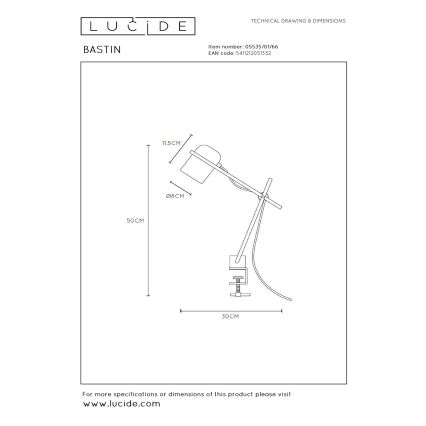 Lucide 05535/01/66 - Lampe de table enfant avec une pince BASTIN 1xE14/25W/230V rose