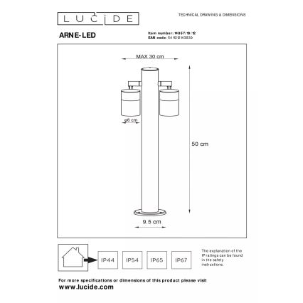 Lucide 14867/10/12 - Lampadaire LED extérieur ARNE-LED 2xGU10/5W/230V Chrome mat IP44