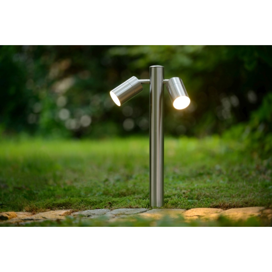 Lucide 14867/10/12 - Lampadaire LED extérieur ARNE-LED 2xGU10/5W/230V Chrome mat IP44
