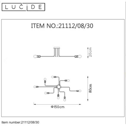 Lucide 21112/08/30 - Plafonnier LESTER 8xE27/40W/230V