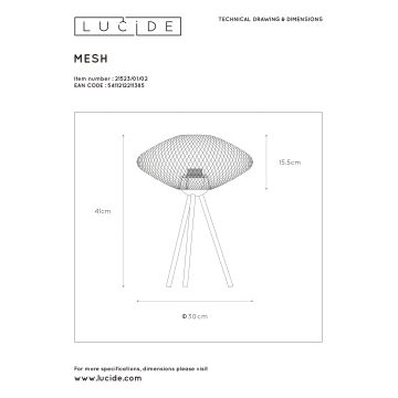 Lucide 21523/01/02 - Lampe de table MESH 1xE27/40W/230V laiton