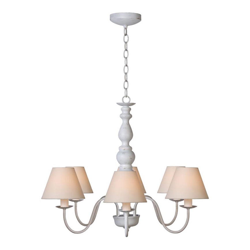 Lucide 31333/06/21 - Lustre avec chaîne CAMPAGNE 6xE14/40W/230V blanc