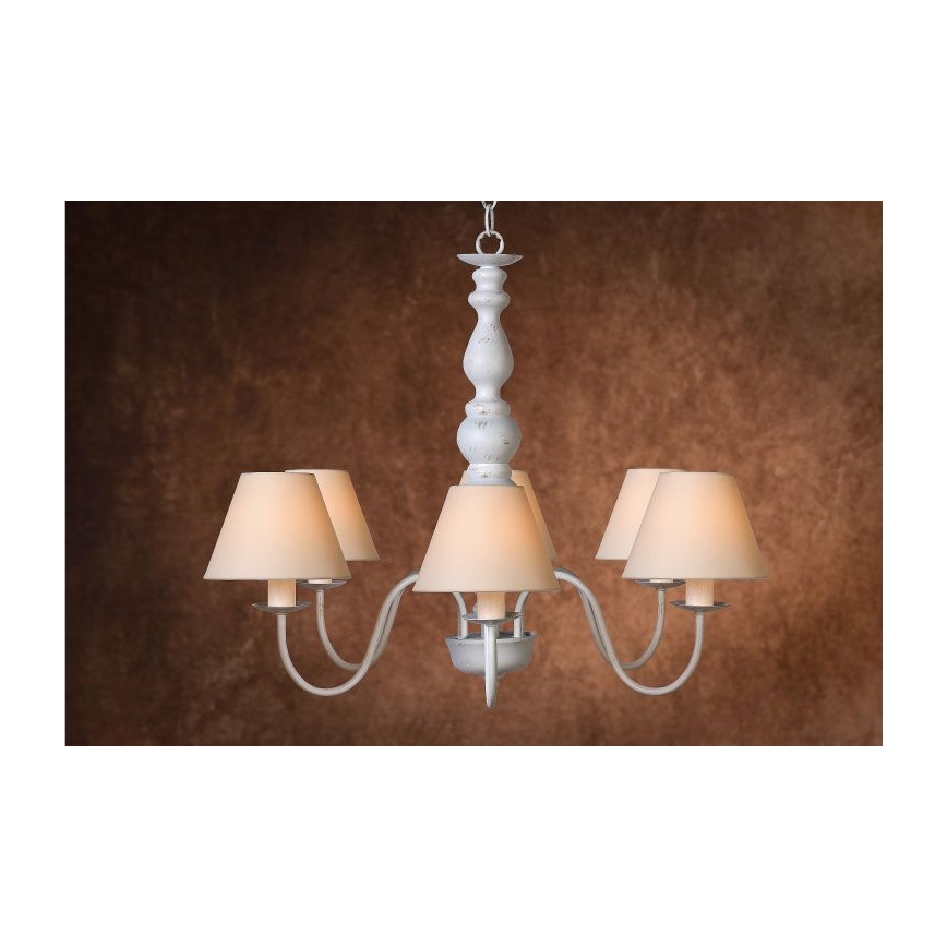 Lucide 31333/06/21 - Lustre avec chaîne CAMPAGNE 6xE14/40W/230V blanc
