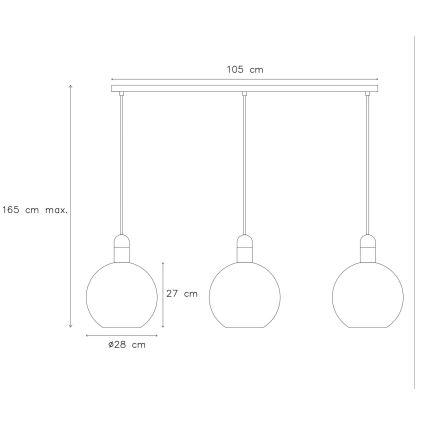 Lucide 34438/03/65 – Suspension filaire JULIUS 3×E27/40W/230V