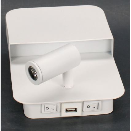 Lucide 79200/08/31 - Applique murale BOXER LED/5W/230V + LED/5W USB blanc