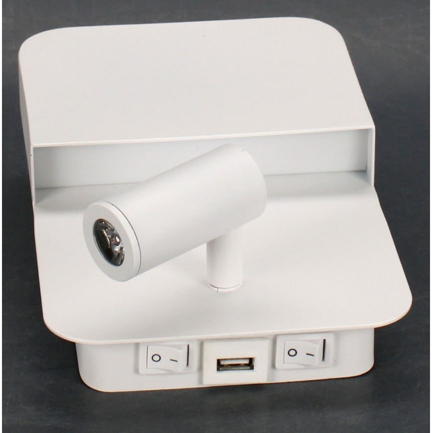 Lucide 79200/08/31 - Applique murale BOXER LED/5W/230V + LED/5W USB blanc