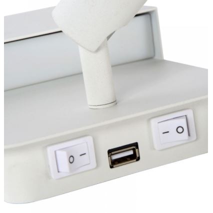 Lucide 79200/08/31 - Applique murale BOXER LED/5W/230V + LED/5W USB blanc