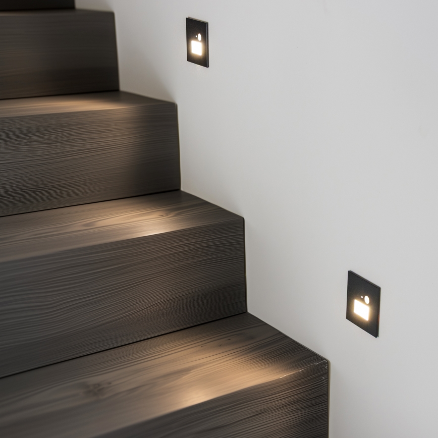 Luminaire d'escalier LED avec détecteur de mouvement et capteur crépusculaire LED/1,5W/230V 3000/4000/6500K noir