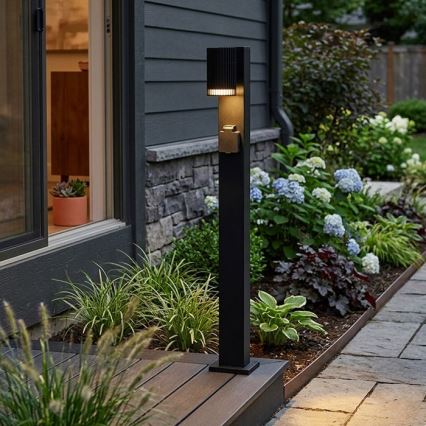 Luminaire d'extérieur avec prise SCHUKO, 1x GU10/10W/230V, IP44, 80 cm, noir