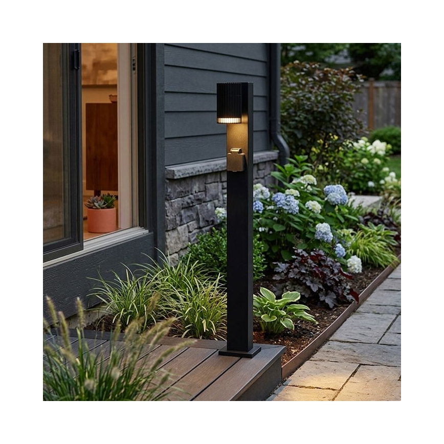 Luminaire d'extérieur avec prise SCHUKO, 1x GU10/10W/230V, IP44, 80 cm, noir