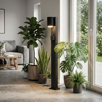 Luminaire d'extérieur avec prise SCHUKO, 1x GU10/10W/230V, IP44, 80 cm, noir