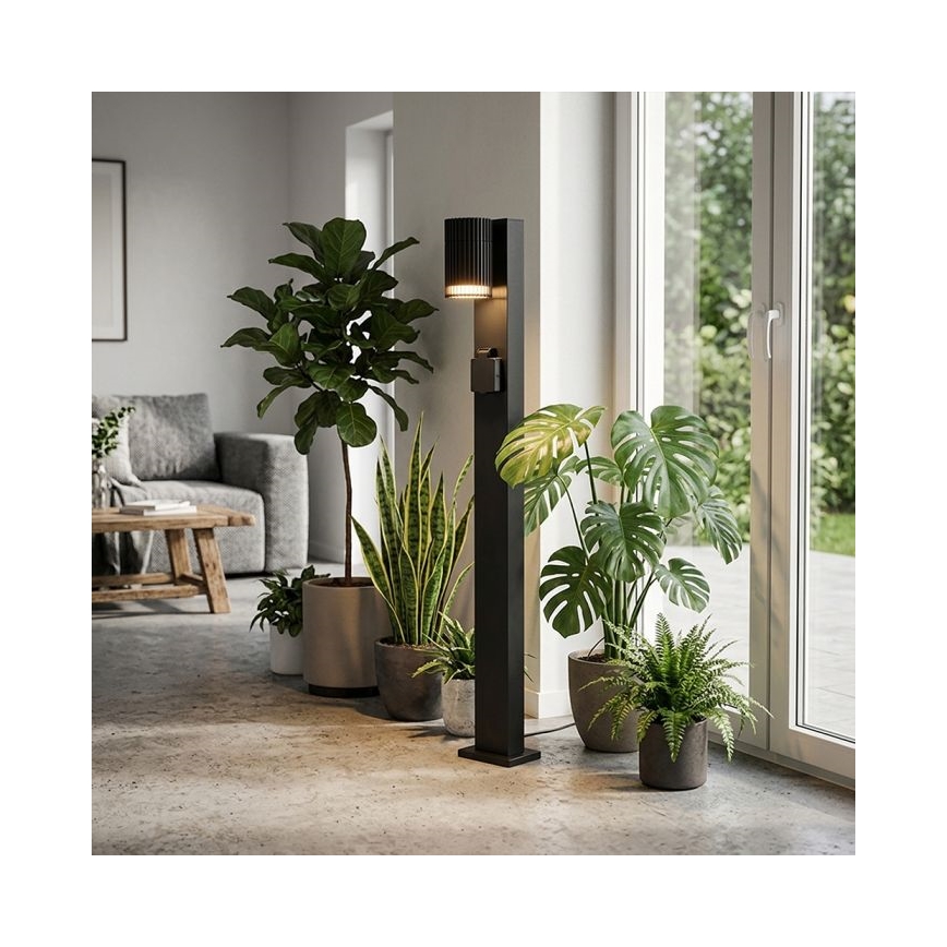 Luminaire d'extérieur avec prise SCHUKO, 1x GU10/10W/230V, IP44, 80 cm, noir