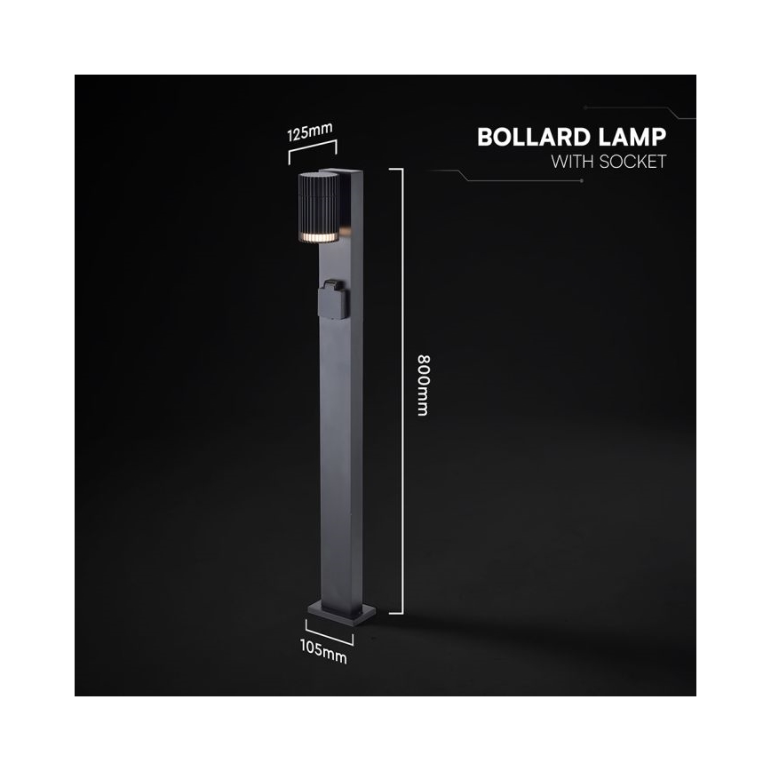 Luminaire d'extérieur avec prise SCHUKO, 1x GU10/10W/230V, IP44, 80 cm, noir