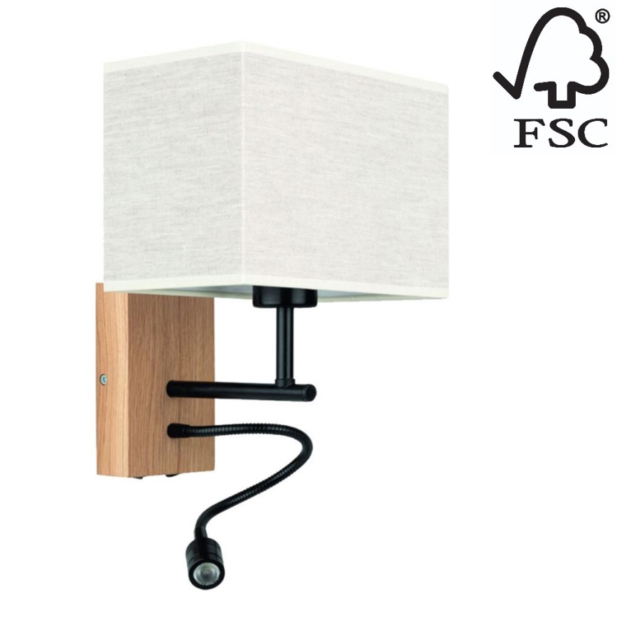 Luminaire flexible BOHO 1xE27/25W + LED/1W/230V chêne - certifié FSC