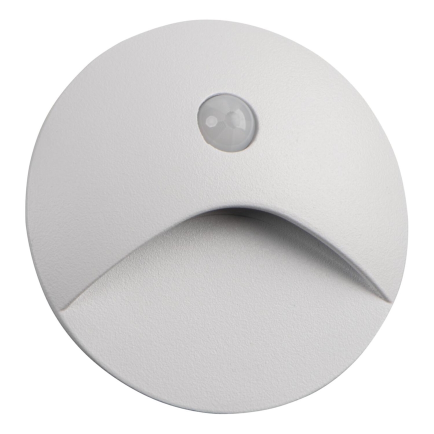 Luminaire LED pour escalier EXIN avec détecteur de mouvement et capteur crépusculaire, LED 2,5 W, 230 V, 4000 K, IP65, blanc, rond