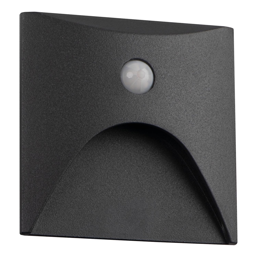 Luminaire LED pour escalier EXIN, avec détecteur de mouvement et capteur crépusculaire, LED/2,5W/230V 4000K IP65, finition anthracite, forme carrée