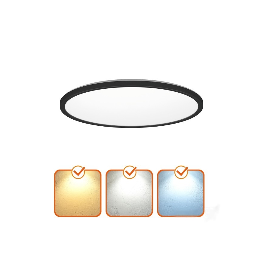 Luminaire LED pour salle de bains avec détecteur de mouvement et capteur crépusculaire NIVERA LED/12W/230V IP54 3000/4000/6000K Ø 22,5 cm noir + télécommande