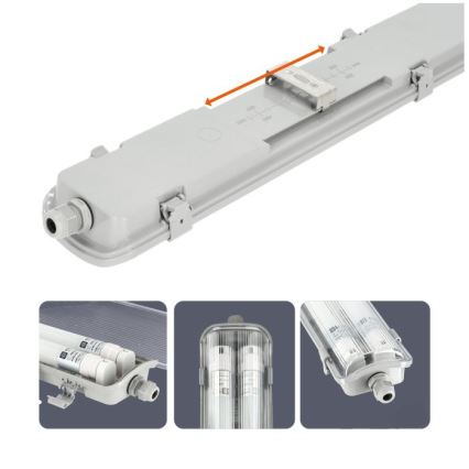 Luminaire LED technique pour tubes T8, 2x G13, 18 W, 230 V, 5000 K, IP65, 127 cm