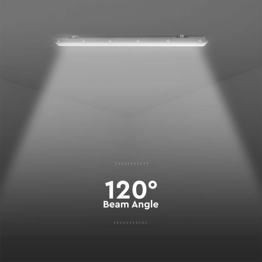 Luminaire technique LED type tube avec détecteur de mouvement et crépusculaire, 48 W, 230 V, IP65, 6500 K, 150 cm