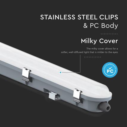 Luminaire technique LED type tube avec détecteur de mouvement et crépusculaire, 48 W, 230 V, IP65, 6500 K, 150 cm
