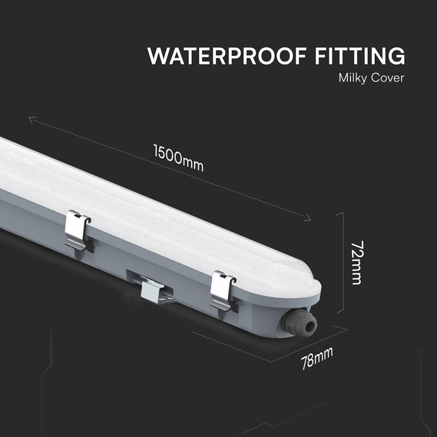 Luminaire technique LED type tube avec détecteur de mouvement et crépusculaire, 48 W, 230 V, IP65, 6500 K, 150 cm