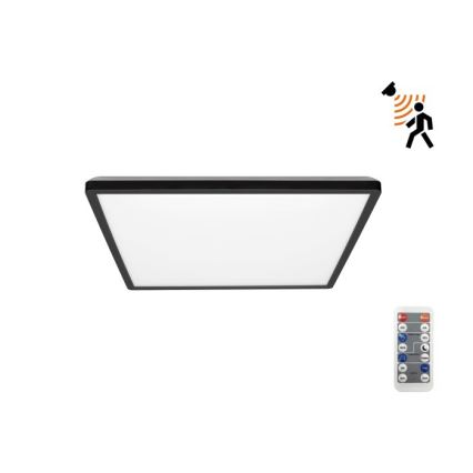 Luminaire de salle de bains avec détecteur de mouvement et crépusculaire NIVERA LED/12W/230V IP54 3000/4000/6000K 22,5x22,5 cm noir + Télécommande