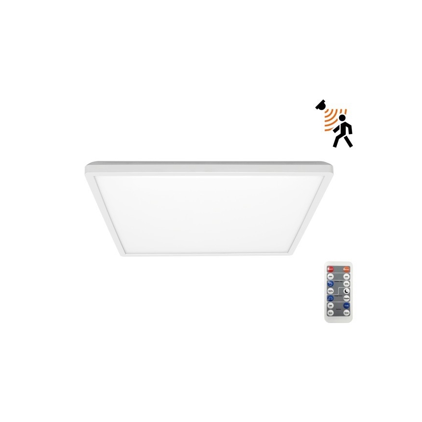 Luminaire de salle de bains avec détecteur de mouvement et crépusculaire NIVERA LED/18W/230V IP54 3000/4000/6000K 30x30 cm blanc + Télécommande