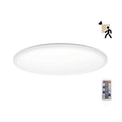 Luminaire de salle de bains avec détecteur de mouvement et crépusculaire NIVERA LED/18W/230V IP54 3000/4000/6000K d. 30 cm blanc + Télécommande