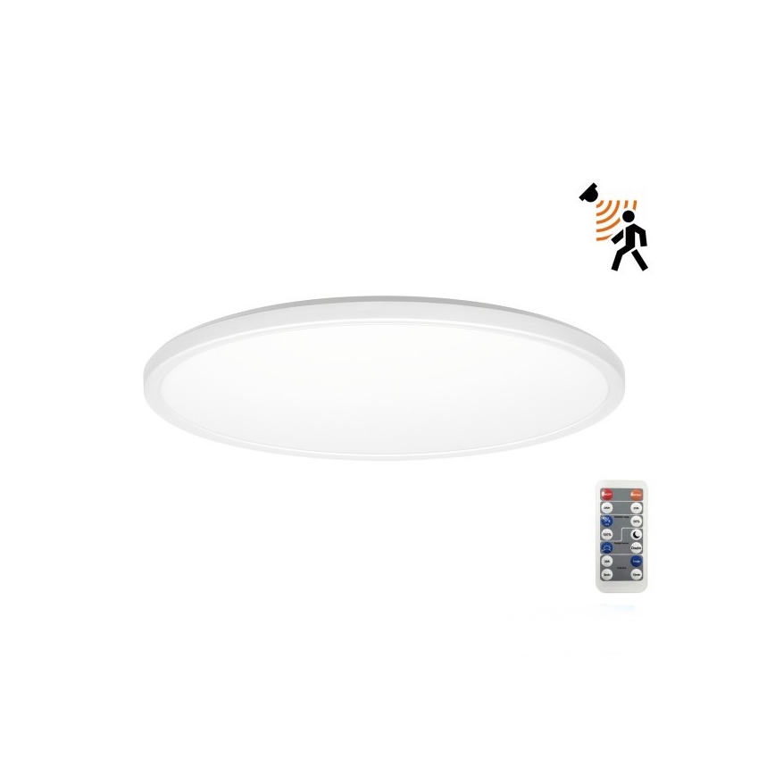 Luminaire de salle de bains avec détecteur de mouvement et crépusculaire NIVERA LED/18W/230V IP54 3000/4000/6000K d. 30 cm blanc + Télécommande