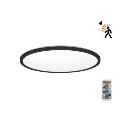 Luminaire de salle de bains avec détecteur de mouvement et crépusculaire NIVERA LED/18W/230V IP54 3000/4000/6000K d. 30 cm noir + Télécommande