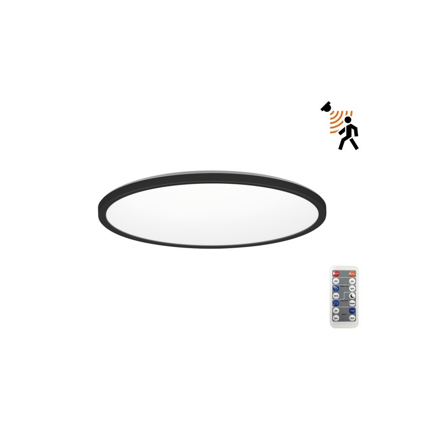 Luminaire de salle de bains avec détecteur de mouvement et crépusculaire NIVERA LED/18W/230V IP54 3000/4000/6000K d. 30 cm noir + Télécommande