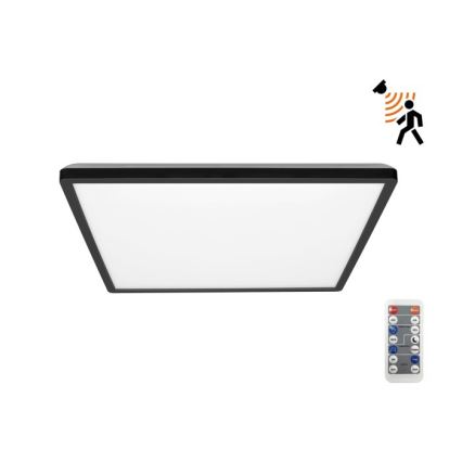 Luminaire de salle de bains avec détecteur de mouvement et crépusculaire NIVERA LED/24W/230V IP54 3000/4000/6000K 30x30 cm noir + Télécommande