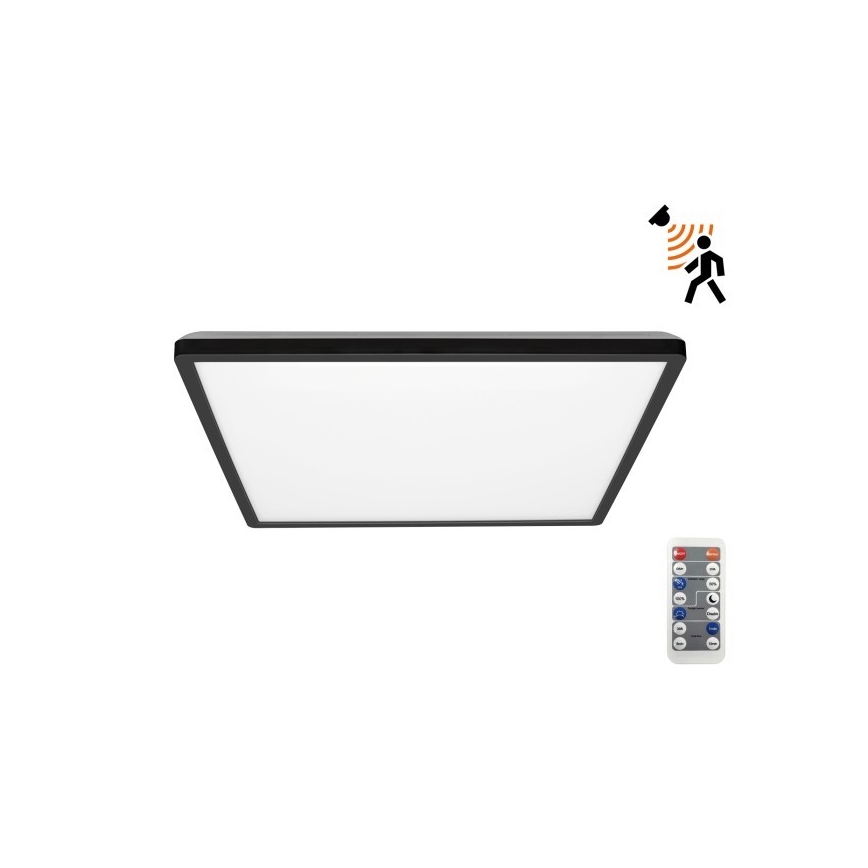 Luminaire de salle de bains avec détecteur de mouvement et crépusculaire NIVERA LED/24W/230V IP54 3000/4000/6000K 30x30 cm noir + Télécommande